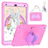Hogenl iPad 9./8./7. nesil 10,2 inç 2021 2020 2019 için kılıf, anahtarlıklı kılıf, ayaklı ve omuz askılı koruyucu kılıf ve kalem tutuculu, iPad 9/8/7 ile uyumlu, pembe lila