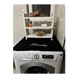 HOKTIC Laundry Nakışlı Siyah Çamaşır Makinesi Örtüsü