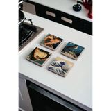 Hokusai Katsushika, Hokusai Hayaleti Doğal Taş Traverten Bardak Altlığı 4 Lü Set