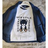 Hola Kids Hırkalı Ayıcık Baskılı Tshirt ve Kot Pantolon Erkek Bebek 9/12/18/24 Ay Takım - 0- Koyu Mavi - 18 Ay