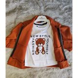 Hola Kids Hırkalı Ayıcık Baskılı Tshirt ve Kot Pantolon Erkek Bebek 9/12/18/24 Ay Takım - Kiremit - 18 Ay