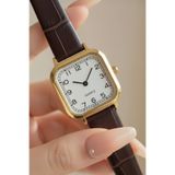 Hola Mojo Kadın Kare Dikdörtgen Kahverengi Deri Kordonlu Minimal Vintage Yeni Sezon Gold Kol Saati