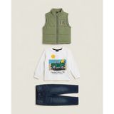 Hola Nakışlı Yelekli Erkek Takım 6 Ay,12 Ay,18 Ay,2y Erkek Bebek Takım 3'lü Nakışlı Yelek + Body+ Kot Pantolon Yenidoğan Bebek Takım - 12 - 18 Ay - Yeşil