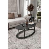 Hole Masivo Oval Orta Sehpa 70x40 cm Siyah | Modern Ahşap Salon Sehpası | Elips Tasarım Dekoratif Kahve Sehpası | Oturma Odası ve Salon için