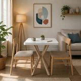 HOLLKA Mutfak Masası,cafe Masası ,balkon Masası, Bahçe Restoran Masası Yemek Masası 70X70 Cappuccino Renk Metal Ayak Kalınlaştırmalı - Beyaz - Cappuccino