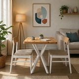 HOLLKA Mutfak Masası,cafe Masası ,balkon Masası, Bahçe Restoran Masası Yemek Masası 70X70 Metal Ayak Kalınlaştırmal - Çam - Beyaz