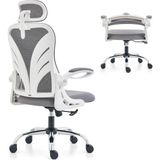 Holludle Katlanabilir Sırtlıklı Ergonomik Ofis Koltuğu, 2d Baş Destekli, File Bel Desteği - Beyaz
