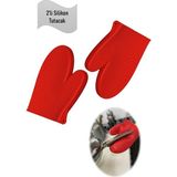 Holly Home 2 Adet Silikon Eldiven, Yanmaz Fırın, Tencere Tutacak, Damla Desenli, Kırmızı