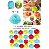 Holly Home 24'lü Yıkanabilir Mini Chef Göbekli Muffin Pişirme Kalıbı, Silikon Kek, Cupcake, Hamur Işi Kap - 24 Adet