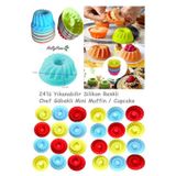 Holly Home 24'lü Yıkanabilir Mini Chef Göbekli Muffin Pişirme Kalıbı, Silikon Kek, Cupcake, Hamur Işi Kap