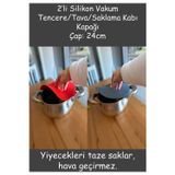 Holly Home 2'Li Silikon Vakum Kapak, Tencere, Tava, Saklama Kabı Kapağı Gri/Kırmızı Çap:24 Cm