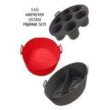 Holly Home 3 Parça Pratik Silikon Airfryer Pişirme Kağıdı Yonca, Muffin, Iki Bölmeli Fırın Mikrodalga Kap Hh