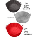 Holly Home 3'lü Silikon Airfryer Yonca Pişirme Kalıbı Seti; Siyah, Gri, Kırmızı Yonca Model 20X5CM - Siyah - Gri