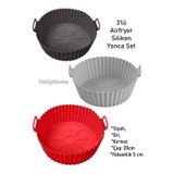 Holly Home 3'Lü Silikon Airfryer Yonca Pişirme Kalıbı Seti; Siyah, Gri, Kırmızı Yonca Model 20X5Cm
