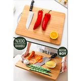 Holly Home Bambu Kesme Tahtası Lüx Büyük Boy Çelik Saplı Peynir Servis Sunum Tepsi Kesim Doğrama 32X22Cm