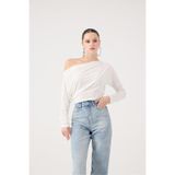 HOLLY LOLLY Asimetrik Yaka Talia Bluz, l, HLFW26-0029, Beyaz, Kadın
