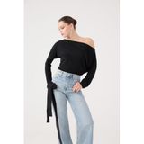 HOLLY LOLLY Asimetrik Yaka Talia Bluz, s, HLFW26-0029, Siyah, Kadın