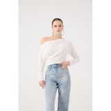 HOLLY LOLLY Asimetrik Yaka Talia Bluz, xs, HLFW26-0029, Beyaz, Kadın