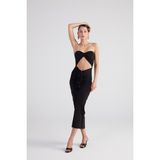 Holly Lolly Büzgü Detaylı Straplez Yırtmaçlı Hailey Elbise Siyah - XS