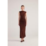 HOLLY LOLLY Büzgü Detaylı Uzun Elbise, xs, HLSS25-0004, Kahve, Kadın