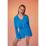 Holly Lolly Crop Model Düğme Kapamalı Comfy Gömlek Mavi - XS