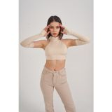Holly Lolly Crop Model Kol Detaylı Pretty Bluz Bej