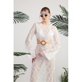 HOLLY LOLLY Dantelli Sırtı Açık Uzun Elbise, l, HLSS25-0024, Beyaz, Kadın