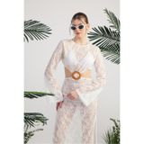 HOLLY LOLLY Dantelli Sırtı Açık Uzun Elbise, xs, HLSS25-0024, Beyaz, Kadın