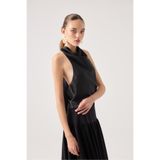 HOLLY LOLLY Degaje Yaka Saten Dalia Bluz, s, HLFW26-0012, Siyah, Kadın