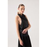 HOLLY LOLLY Degaje Yaka Saten Dalia Bluz, xs, HLFW26-0012, Siyah, Kadın