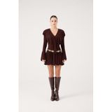 HOLLY LOLLY Fırfırlı Mini Elbise, l, HLFW26-0034, Kahve, Kadın