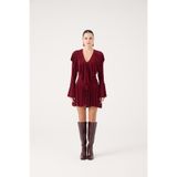 HOLLY LOLLY Fırfırlı Mini Elbise, xs, HLFW26-0034, Bordo, Kadın
