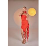Holly Lolly HLSS23-00091 Rosanna Çiçek Detaylı Fırfırlı Turuncu Kadın Mini Elbise