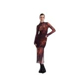 Holly Lolly HLSS23-00108 Astarlı Yarım Balıkçı Kamille Kahverengi Kadın Tül Elbise