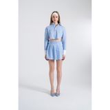 Holly Lolly HLSS24-00018 Harmony Çizgili Pilili Mavi Kadın Mini Poplin Etek