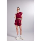 Holly Lolly HLSS24-00044 Rhode Beli Lastikli Kontrast Dikişli Mini Bordo Kadın Şort