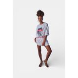HOLLY LOLLY Kadın Beyaz Baskılı Oversize Bisiklet Yaka Censored T-shirt