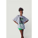 HOLLY LOLLY Kadın Beyaz Baskılı Oversize Bisiklet Yaka Stalker T-shirt