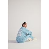 Holly Lolly Kadın Mavi Oversize Şardonlu Yazı Baskılı Fluffy Sweatshirt