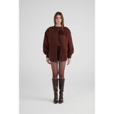 Holly Lolly Kadın Oversize Bomber Ceket, Çıkarılabilir Gül Detaylı, Astarlı, Kahverengi, S