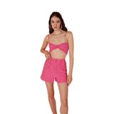 Holly Lolly Koton Kumaş Şeffaf Rise Zincir Detaylı Bluz Pembe