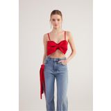 HOLLY LOLLY Kurdele Görünümlü Crop Jazmin Bluz Kırmızı