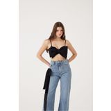 HOLLY LOLLY Kurdele Görünümlü Crop Jazmin Bluz Siyah