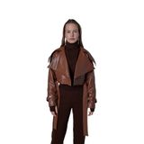 Holly Lolly Neeko Suni Deri Ceket - Uzun Kollu Suni Deri Moda - Biker Dış Giyim Dar Kesim Mont - Kadın Kış Modası, Kahverengi, L