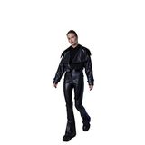 Holly Lolly Neeko Suni Deri Ceket - Uzun Kollu Suni Deri Moda - Biker Dış Giyim Dar Kesim Mont - Kadın Kış Modası, Siyah, L
