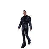 Holly Lolly Neeko Suni Deri Ceket - Uzun Kollu Suni Deri Moda - Biker Dış Giyim Dar Kesim Mont - Kadın Kış Modası, Siyah, L