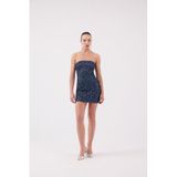 HOLLY LOLLY Payetli Straplez Mini Elbise, l, HLFW26-0045, Lacivert, Kadın