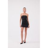 HOLLY LOLLY Payetli Straplez Mini Elbise, l, HLFW26-0045, Siyah, Kadın
