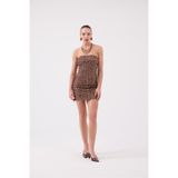 HOLLY LOLLY Payetli Straplez Mini Genesis Elbise, l, HLFW26-0045, Kahve, Kadın