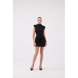 HOLLY LOLLY Sırtı Açık Simli Mini Elbise, l, HLFW26-0046, Siyah, Kadın